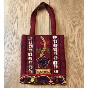 VTG Ornate Beaded Embroidered Purse Madein India Red Silk Square Bag Clutch READ